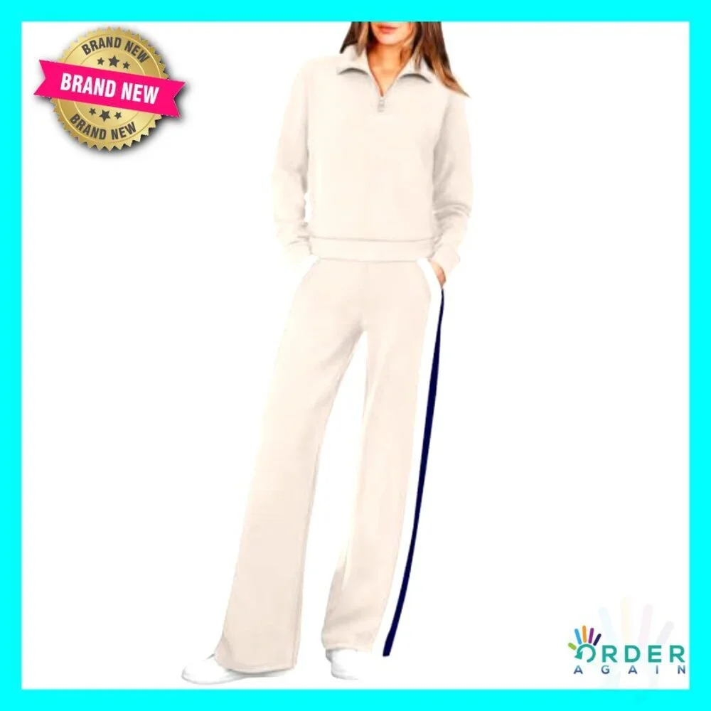 Women's Two Piece Lounge Set Wide Leg Pants Sweatsuit Travel Outfit Cozy